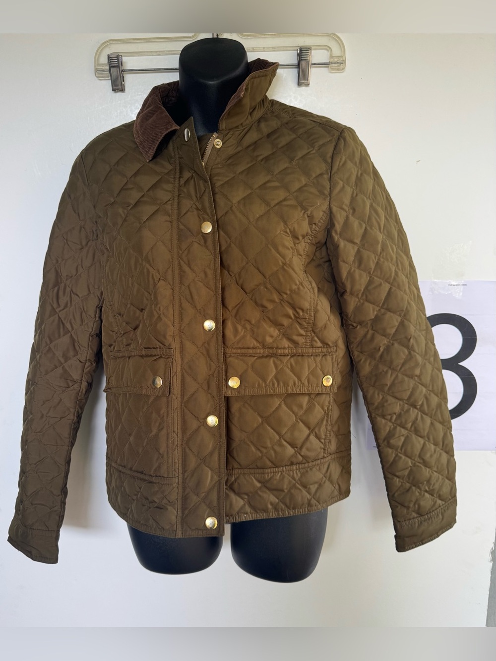 Jones New York Quilted Brown Utility Jacket with Corduroy Collar
